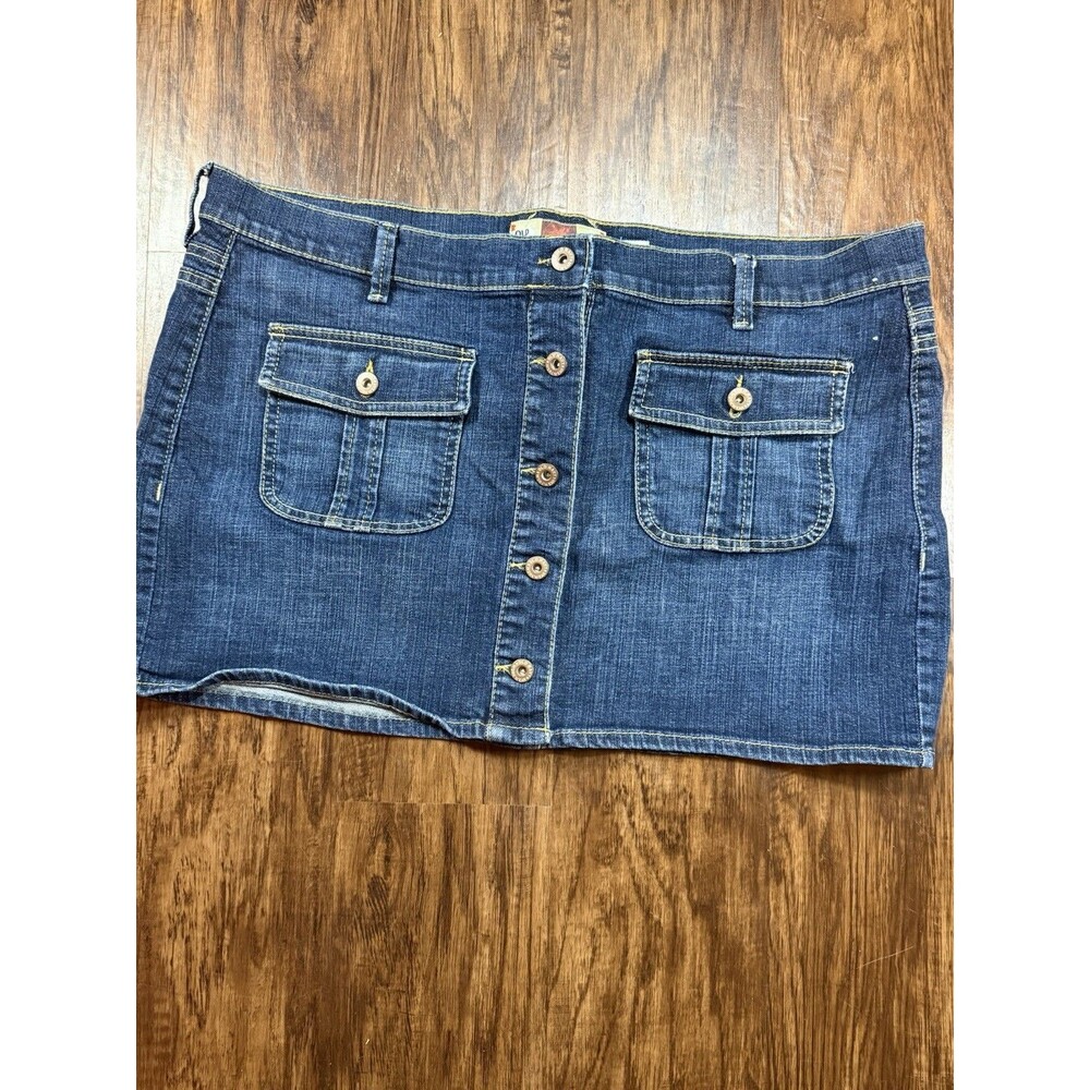 Old Navy Women’s Jean Mini Skirt 16 Ultra Low Waist Button Front Denim